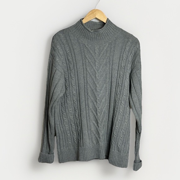 J. Crew Factory Sweaters - J.‎ Crew Womens XL Gray Cable Knit Sweater Mock Neck Long Sleeve Cotton Pullover